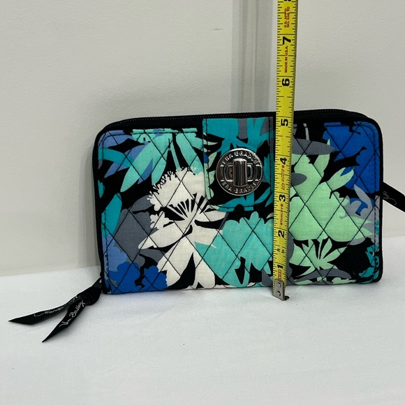 Vera Bradley Blue Teal Black Floral Quilted Wallet - Picture 12 of 14